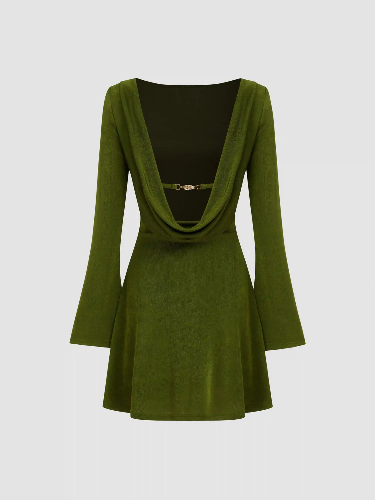 Boat Neck Solid Backless Mini Dress