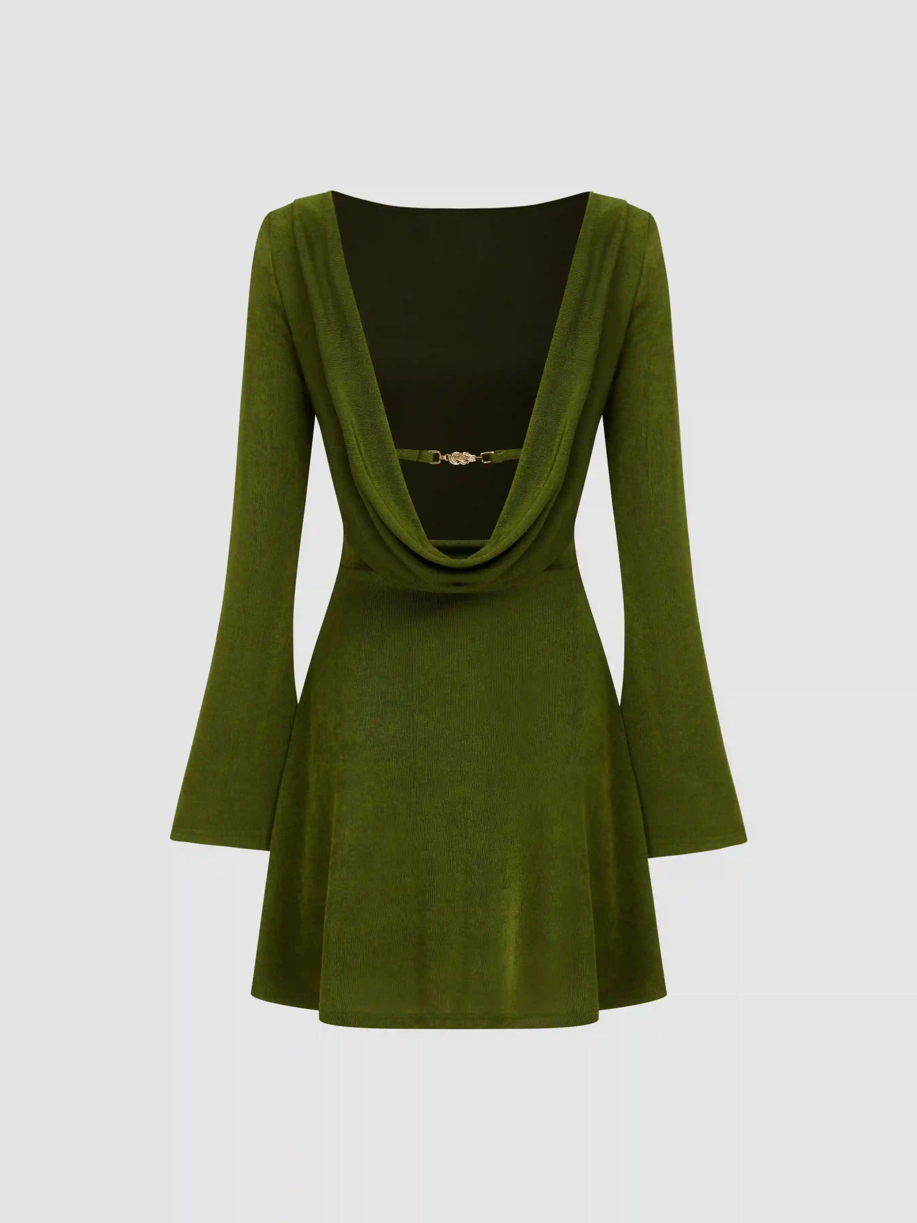 Boat Neck Solid Backless Mini Dress