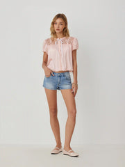 Satin Round Neckline Lace Panel Tie Front Oversized Blouse