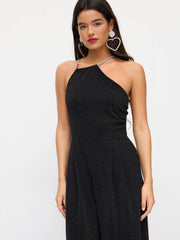 Asymmetrical Neck Glitter Rhinestone Straps Jumpsuit