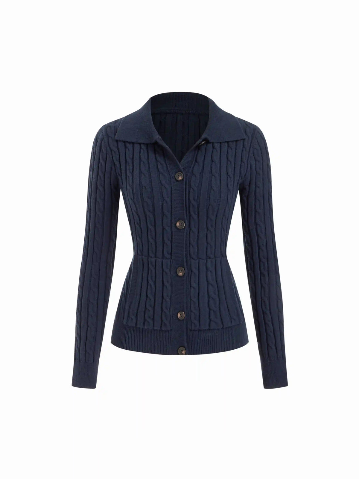 Cable Knit Collar Button Long Sleeve Cardigan