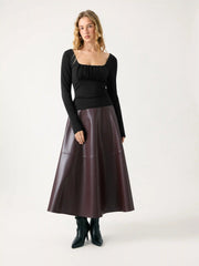 Square Neck Long Sleeve Drawstring Ruched Top