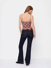Plaid Cowl Neck Lace Trim Cami Top