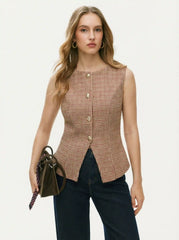 Wool-look Houndstooth Metal Detail Blazer Vest