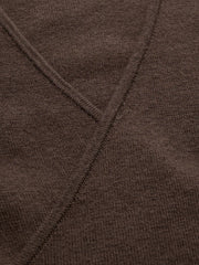 Wool-blend V-neck Solid Ruched Knitted Long Sleeve Top