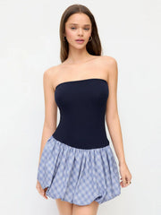 Strapless Plaid Balloon Mini Dress