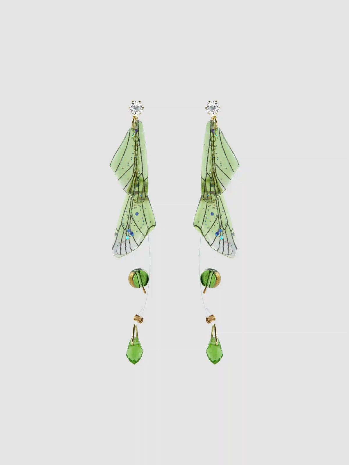 ZIRCON WING & GLASS PENDANT & RHINESTONE EARRINGS