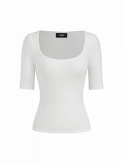 Cotton-blend Scoop Neckline Mid-length Sleeve Tee