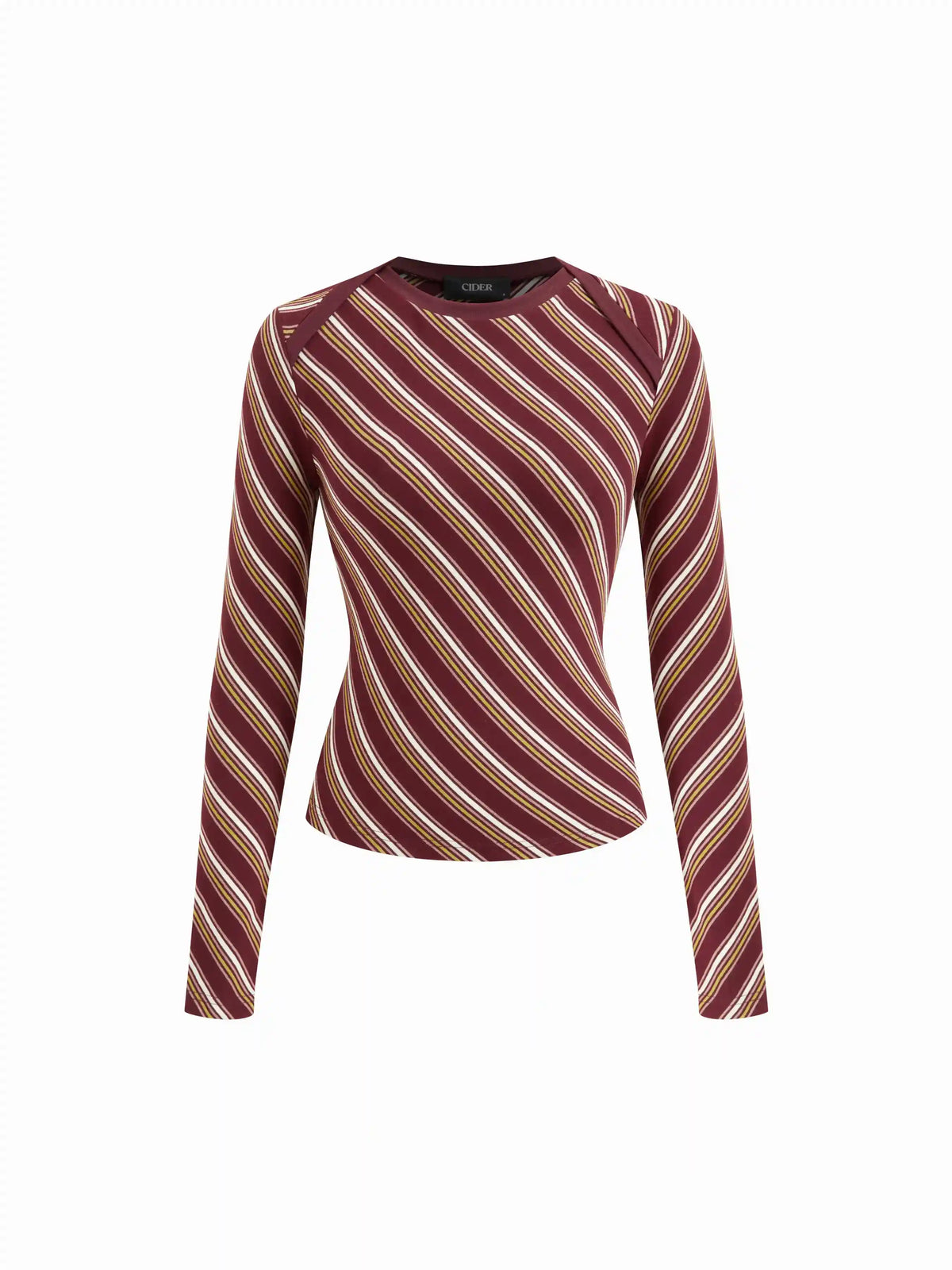 Cotton-blend Diagonal Stripe Long Sleeve Top