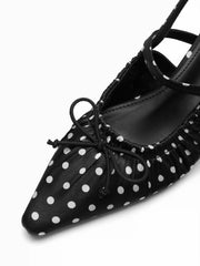 POINTED TOE  BOWKNOT DECOR POLKA DOT  KITTEN HEELS