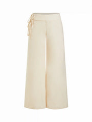 Linen-blend Low Rise Knotted Belted Wide Leg Trousers