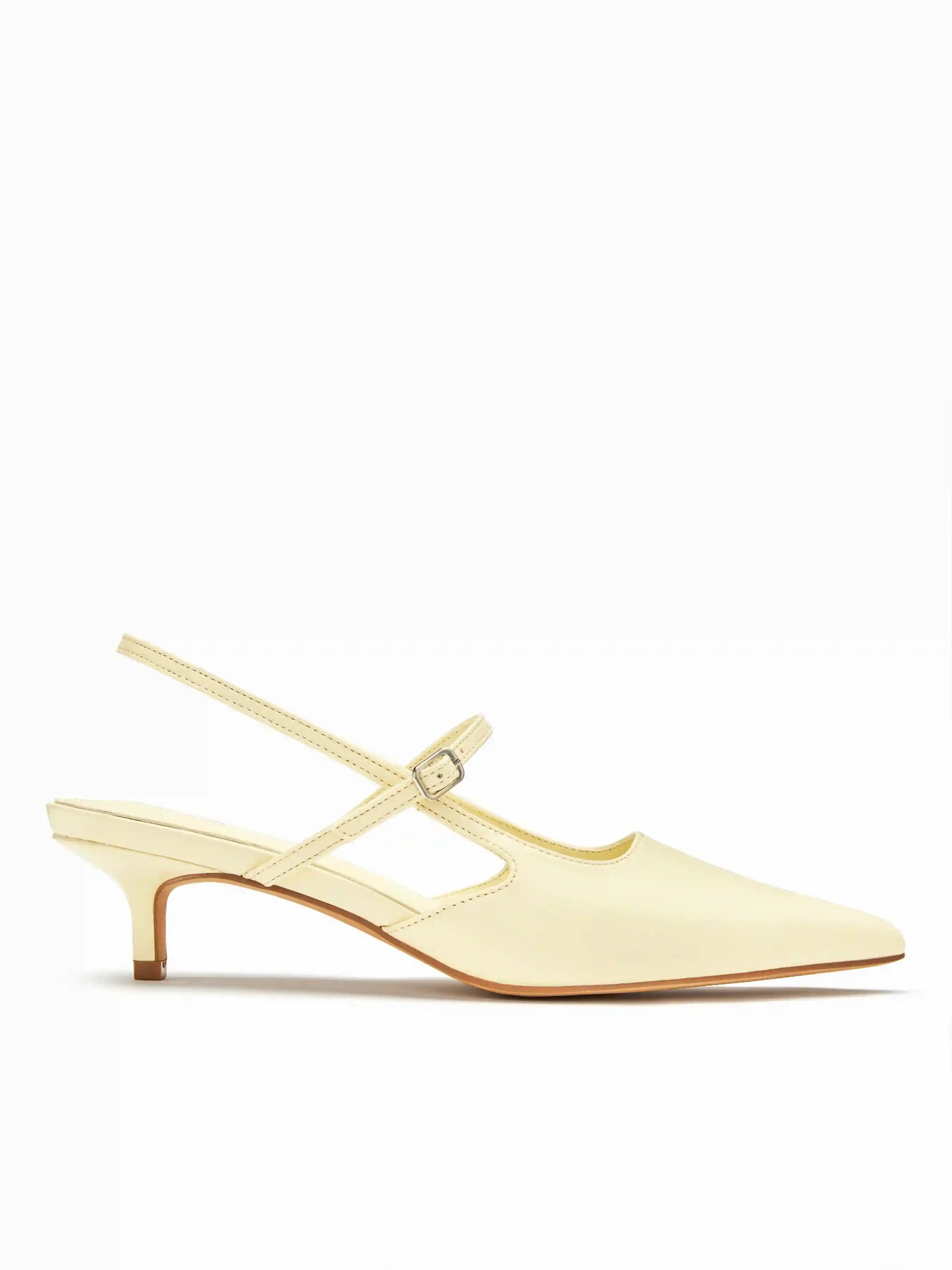 POINTED TOE BUCKLE DECOR SLINGBACK KITTEN HEELS