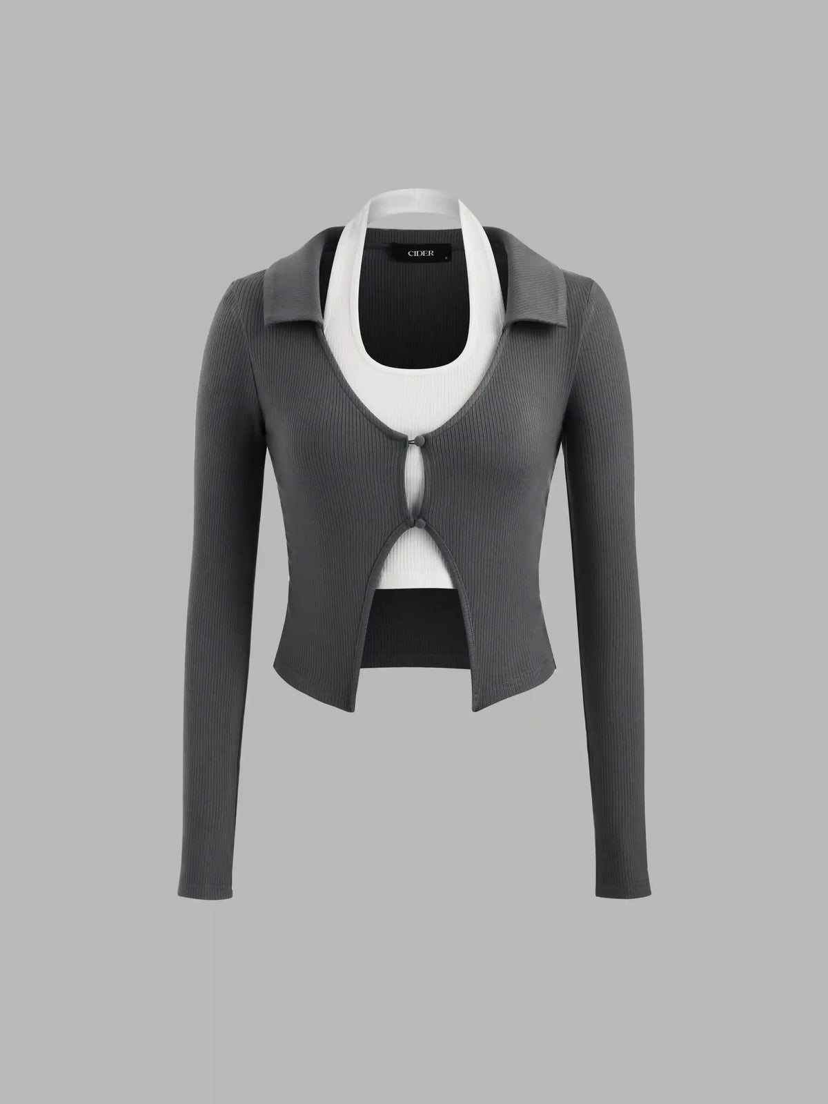 Halter Two Tone Long Sleeve Crop Top
