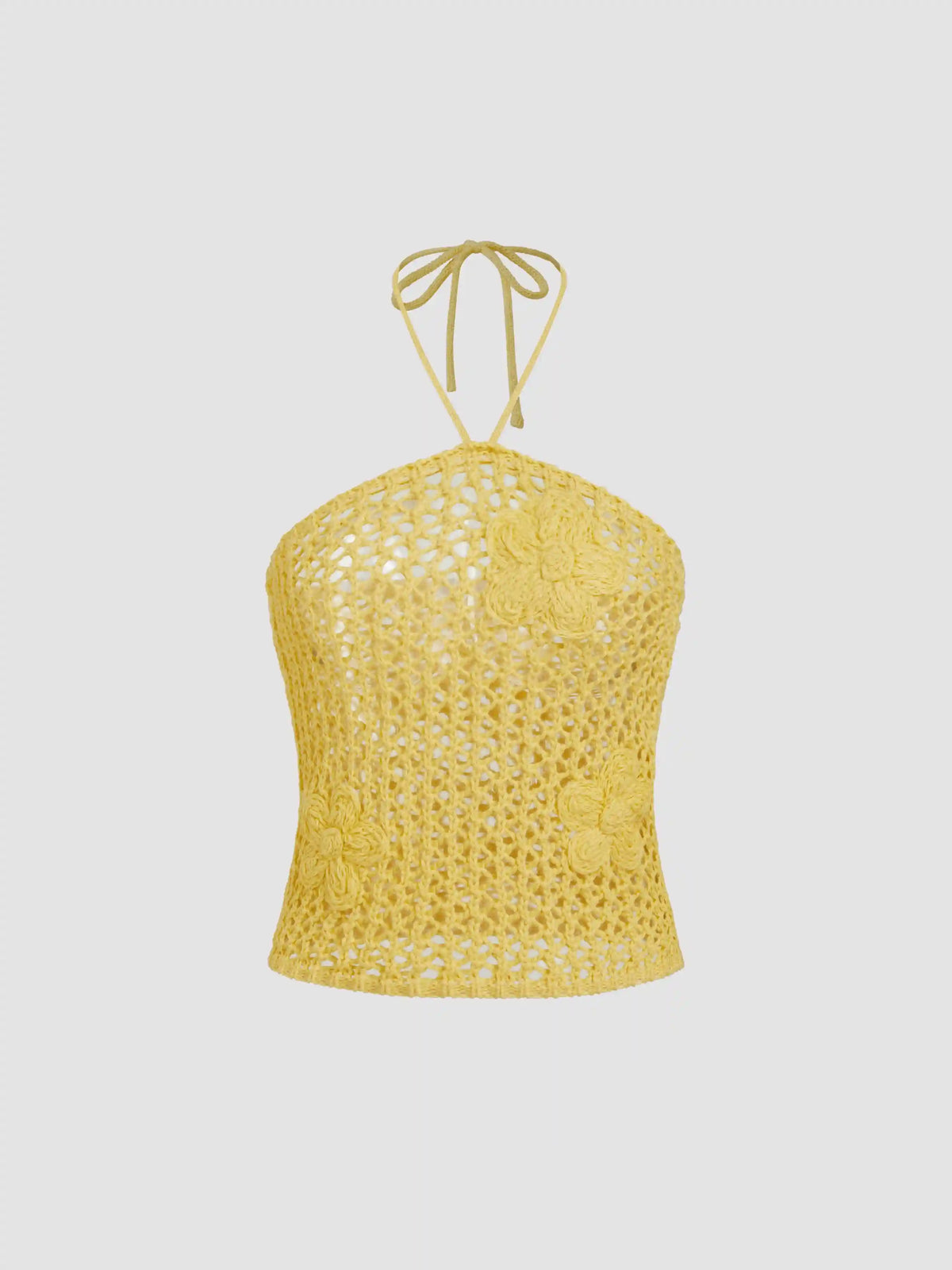 Knitted Crochet Halter Neckline Floral Hollow Out Top
