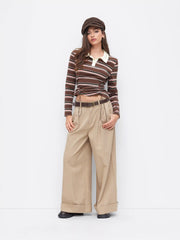 Cotton-blend Striped Ruched Drawstring Top