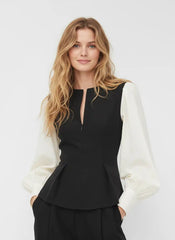 Half Zip Pleated Blouse