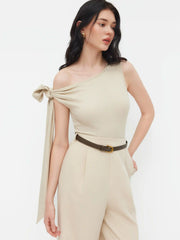 Asymmetrical Neck Knotted Straight Leg Jumpsuit With Belt