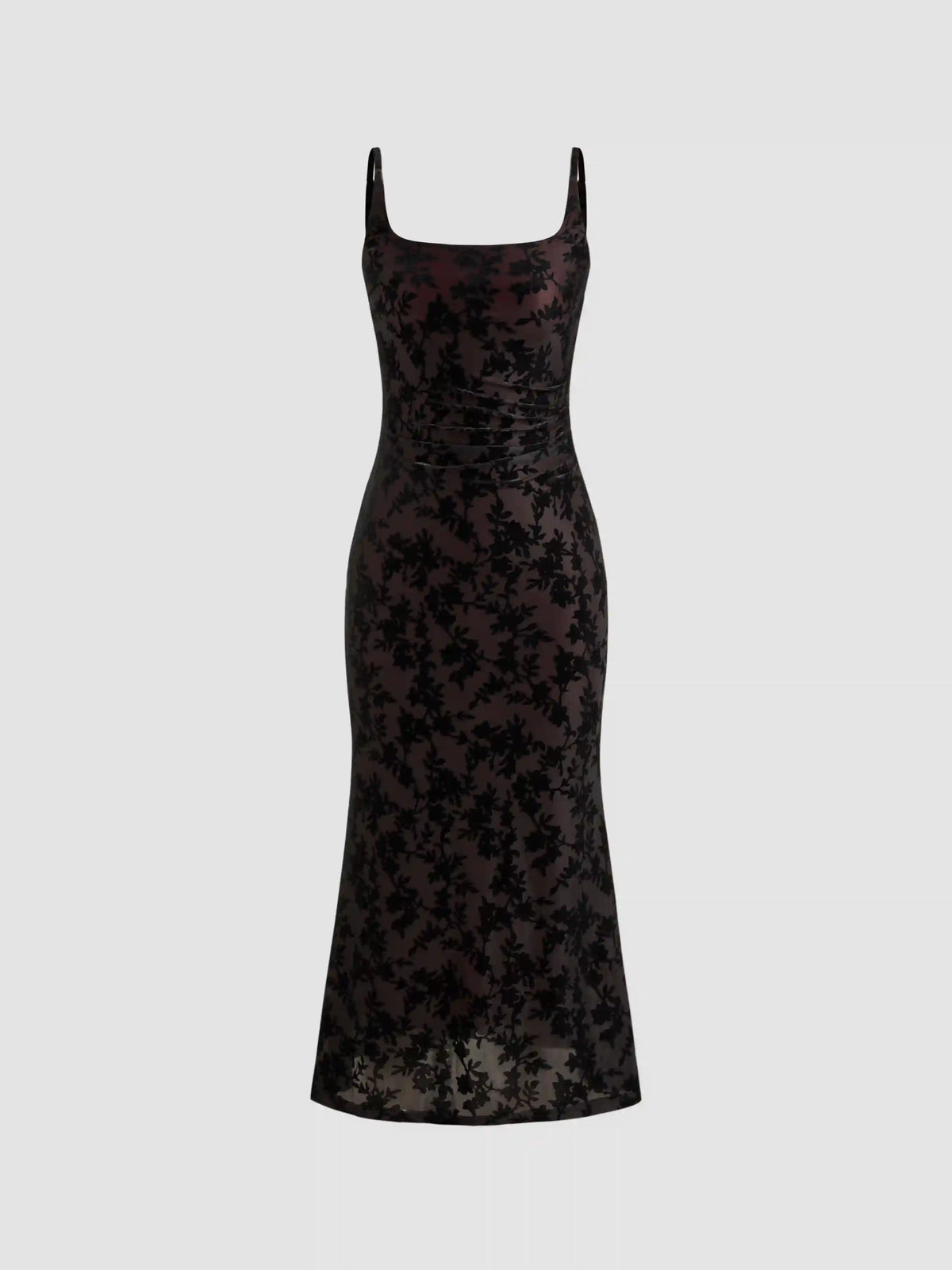 Square Neck Floral Ruched Maxi Dress