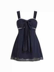 Chiffon Sweetheart Bowknot Polka Dot A-line Mini Dress Curve & Plus