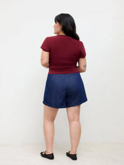 Cotton-blend Bowknot Heart Lace Trim Ruched Tee Curve & Plus