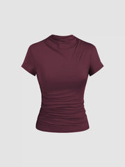High Neck Ruched Short Sleeve Tee