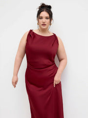 Satin Boat Neck Ruched Maxi Dress Curve & Plus
