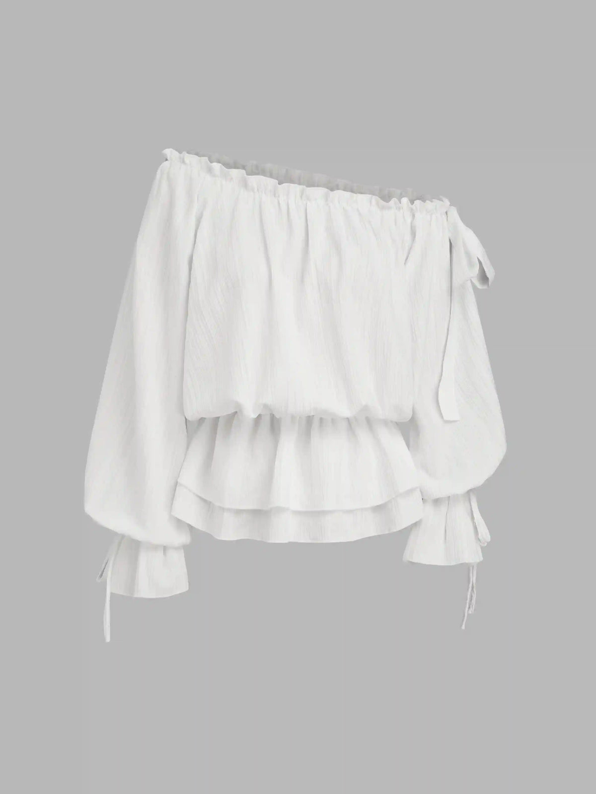 Asymmetrical Neck Lantern Sleeve Knotted Blouse