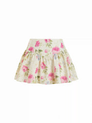 Textured Floral Ruffled Low Rise Flared Mini Skirt