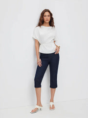 Satin Cowl Neck Metal Detail Tie Waist Blouse