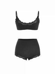 Jersey Scoop Neckline Lace Trim Lingerie Set