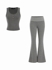 Cotton-blend Tank Top & High Rise Polka Dot Flared Trousers Set