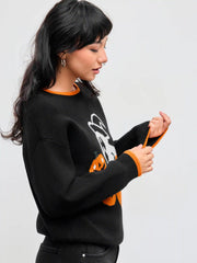 Knitted Round Neckline Pumpkin Ghost Contrasting Binding Long Sleeve Top