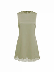 Satin Sleeveless Scallop Lace Mini Dress