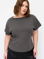 Cotton-blend Boat Neck Short Sleeve Tee Curve & Plus