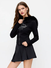 Loyal Rhinestone Faux Fur Trim Hoodie