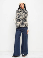 Fleece Funnel Neck Floral Oversized Jacket Vest