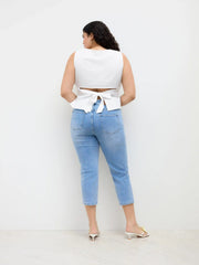 Linen-blend Boat Neckline Bowknot Tank Top Curve & Plus