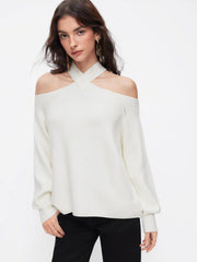 Knit Halter Neckline Long Sleeve Top
