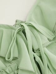 Chiffon V-neck Ruffle Lettuce Trim Knotted Maxi Dress