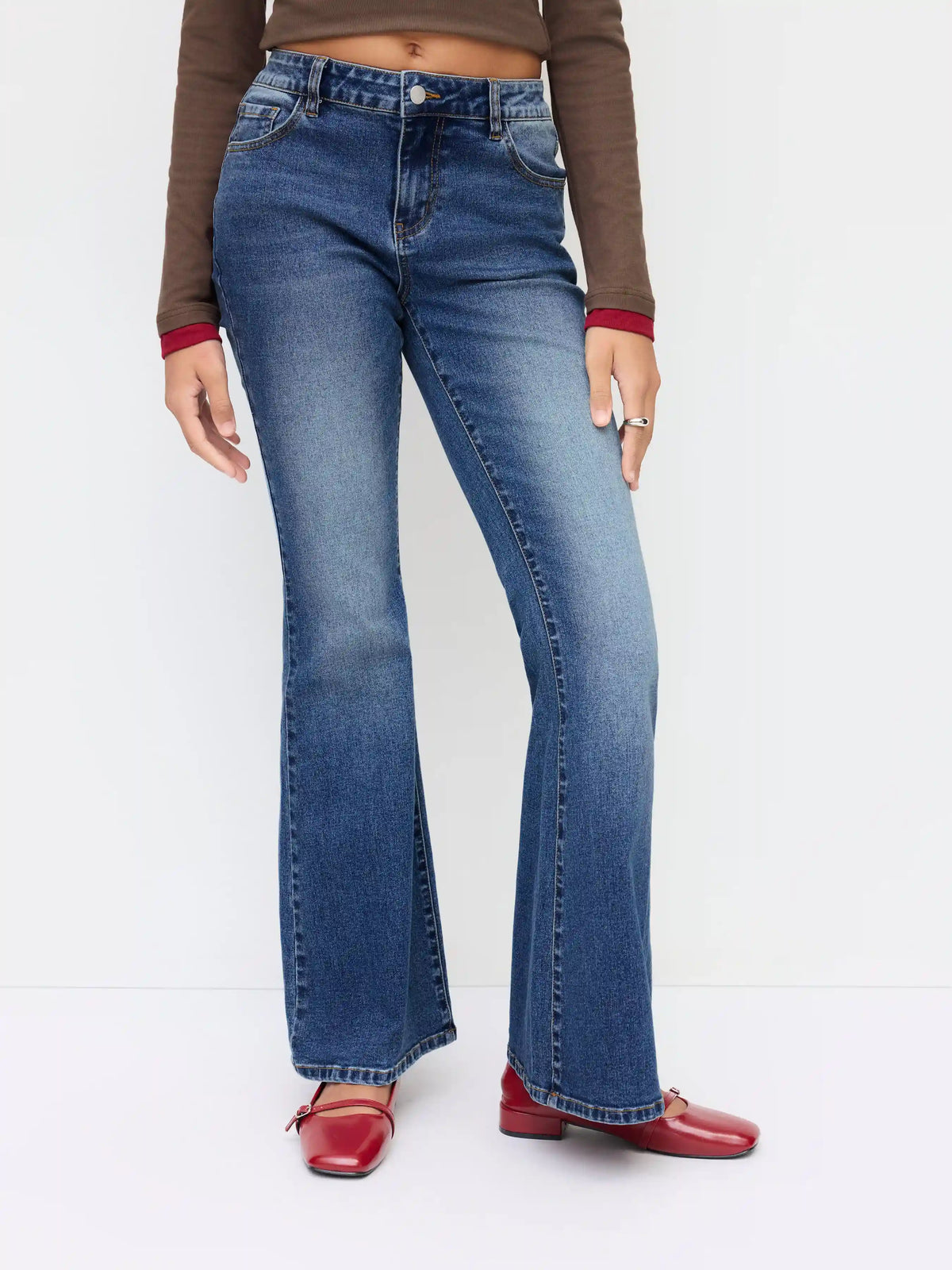 Stretch Cider Denim Low Rise Washed Flared Jeans