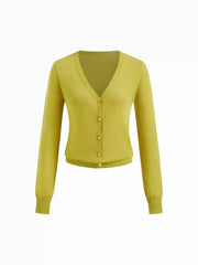 Knit V-neck Long Sleeve Button Cardigan