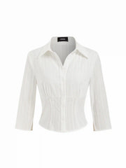 Cotton Textured Shirred Waist Short Sleeve Blouse