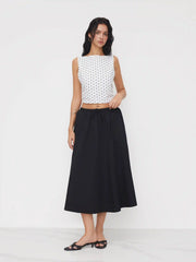 Boat Neck Polka Dot Bowknot Backless Crop Top