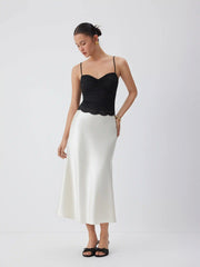 Lace V-neck Scallop Trim Ruched Cami Top