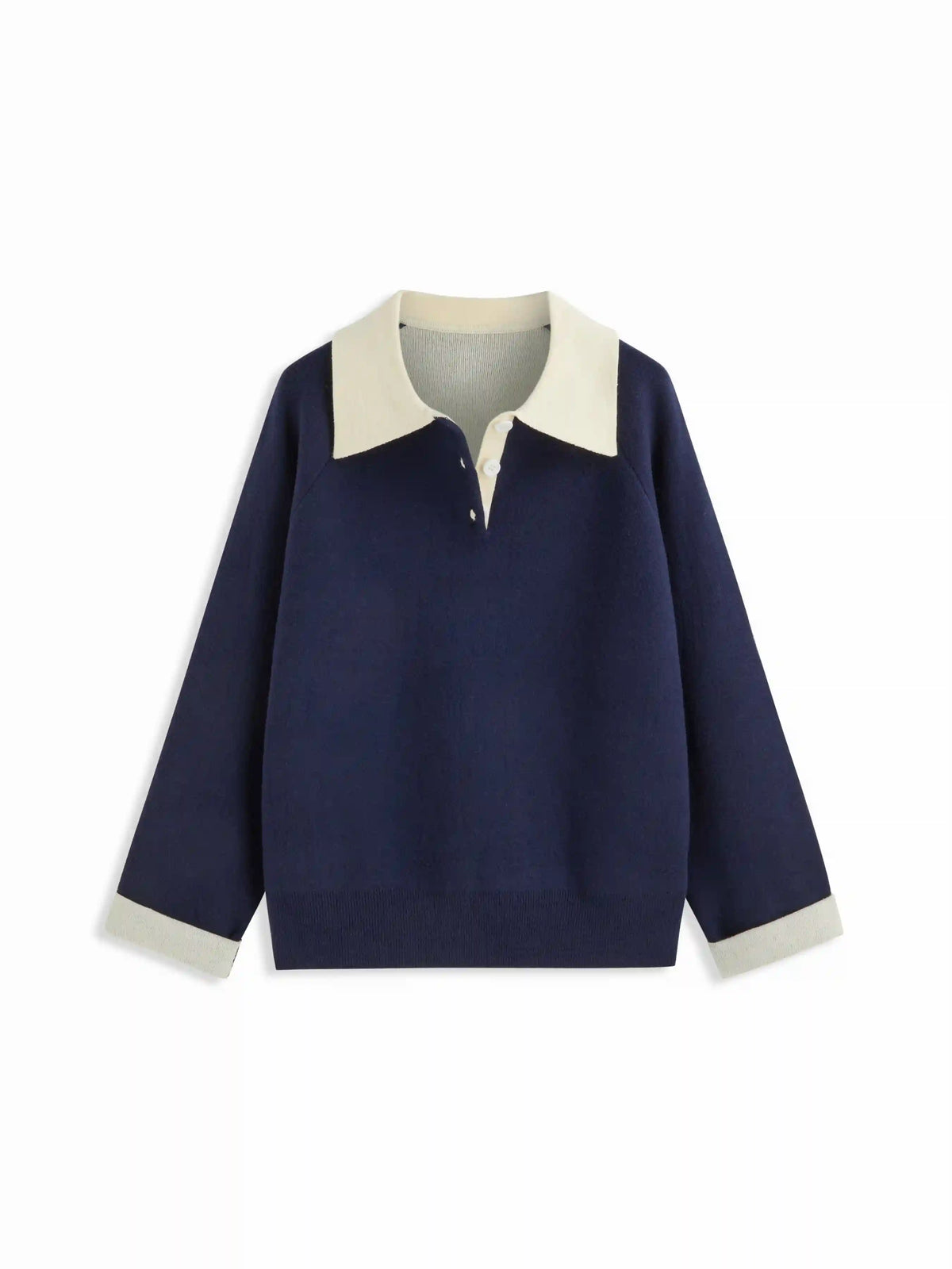 Knit Collar Two Tone Button Long Sleeve Top