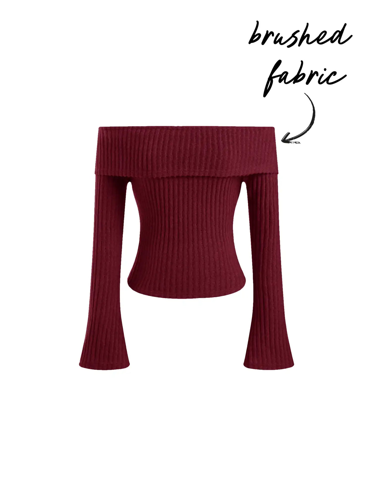 Brushed Fabric Off-shoulder Solid Long Sleeve Top