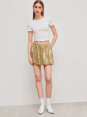 Sequin Low Rise Bubble Hem Mini Skirt