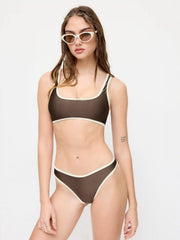 High Stretch Scoop Neck Contrast Binding Bracelet & Cheeky 3 Piece Bikini Set