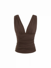 V-neck Ruched Backless Tank Top & Asymmetrical Hem Maxi Skirt Set