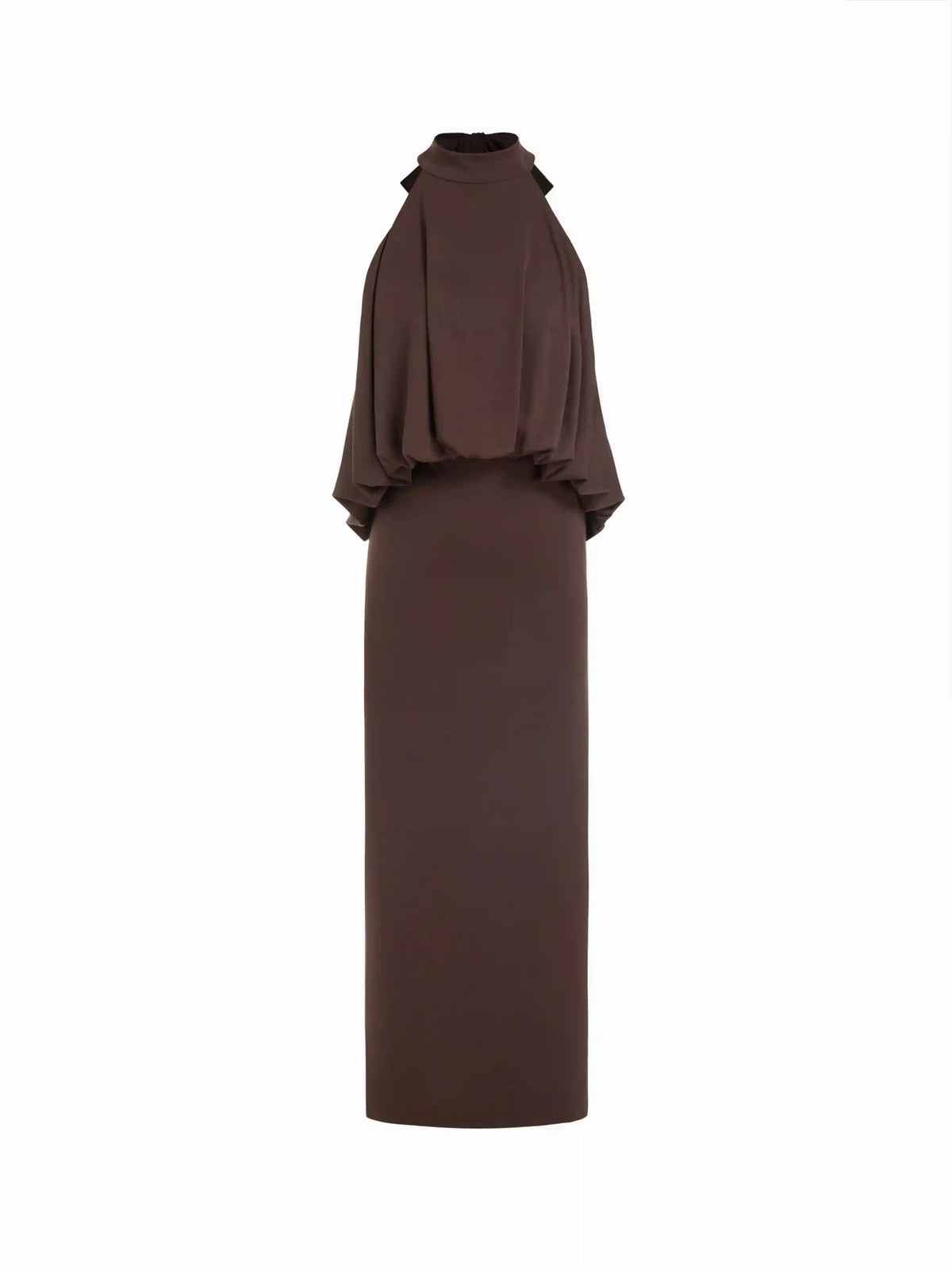 Halter Neckline Draped Ruched Straight Maxi Dress